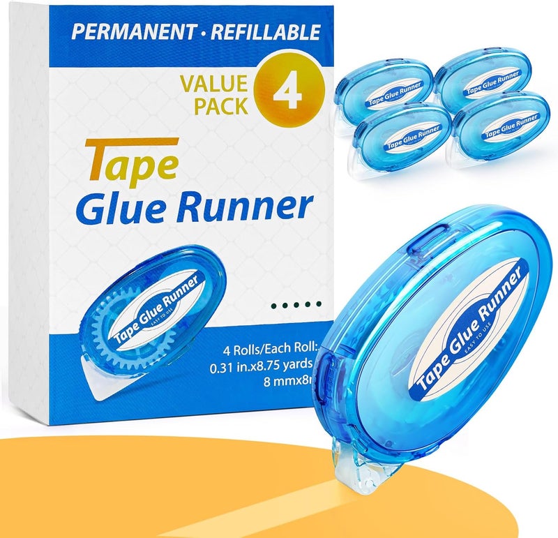 TMOL 4 Pack Double Sided Tape Roller, 8mm x 315 Inch Permanent Adhesive Scrapbook Tape Dispenser Runner, Glue Tape Roller for Scrapbooking, Crafts and Arts Projects, Photo-Safe, Smooth & Clean - Image 1